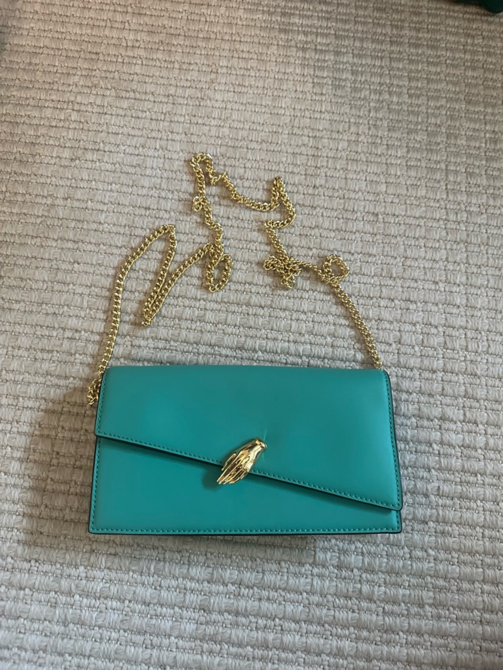 Alexis Bittar Turquoise Leather Crossbody with Gold Chain